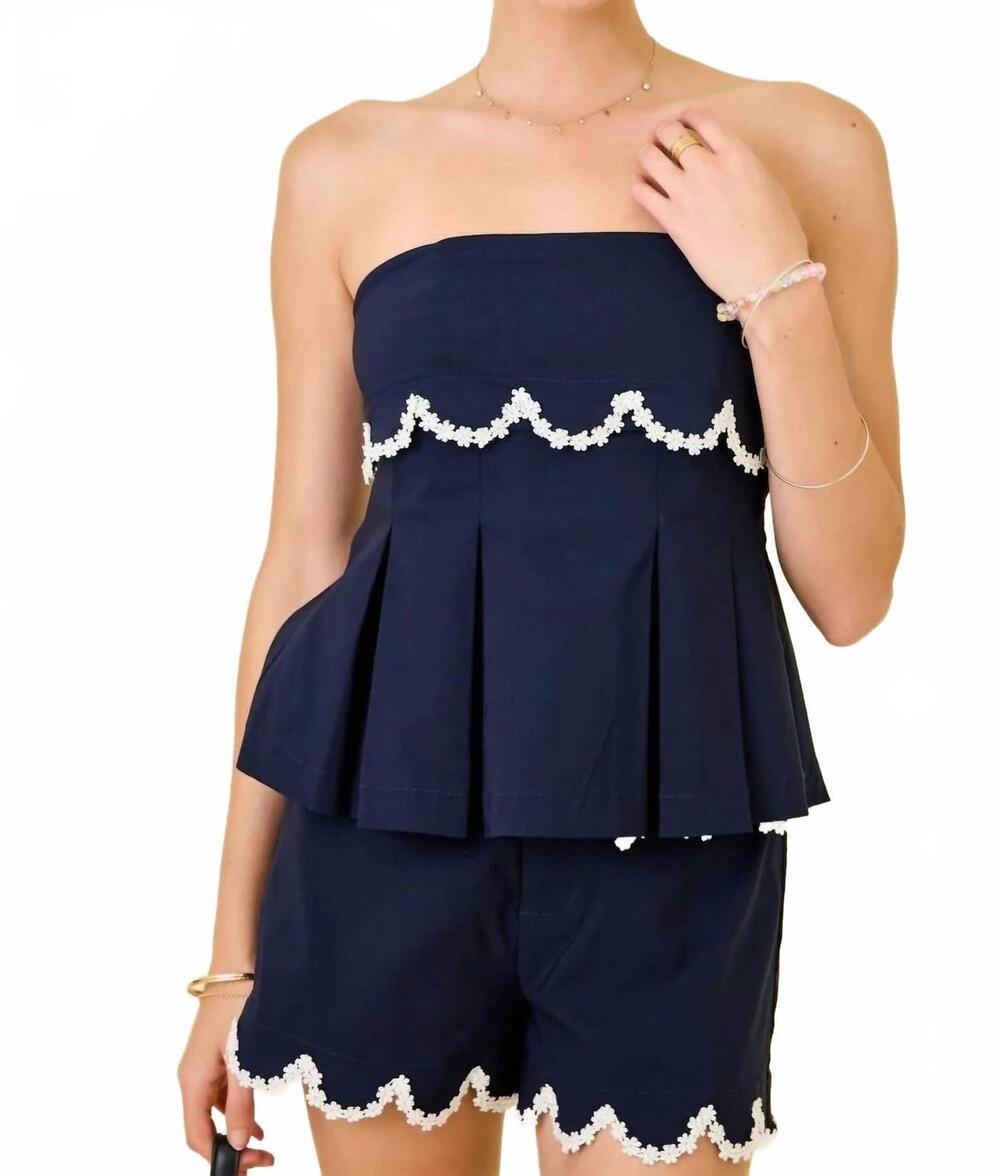 NEW DAY + MOON gridiron glam top in navy